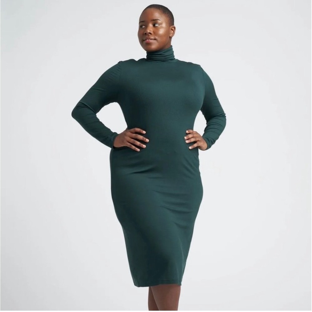 Universal Standard Foundation Long Sleeve Turtleneck Dress in Pine Green